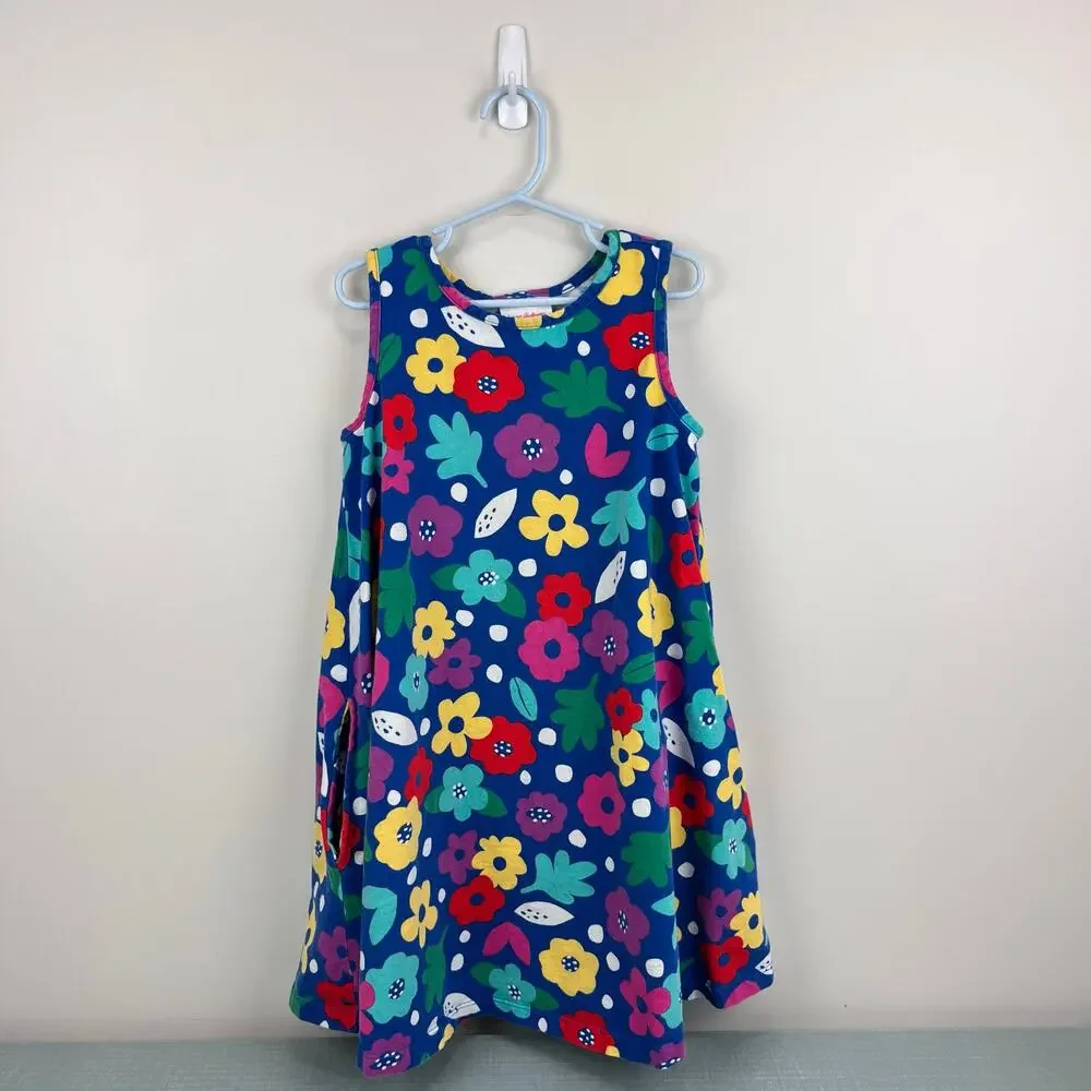 Hanna Andersson Sleeveless Swing Dress Baltic Blue Floral 130 cm 8